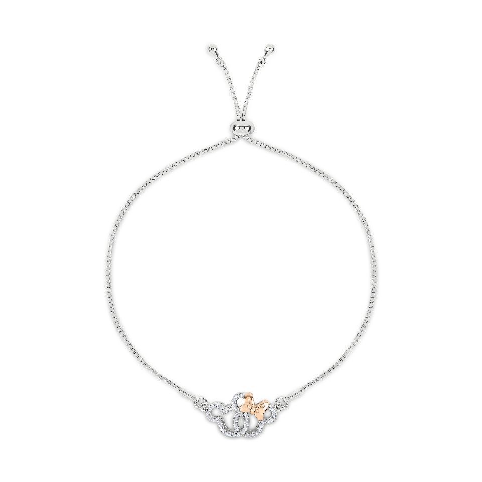 Disney Silver Mickey And Minnie Cubic Zirconia Slider Bracelet - F6798