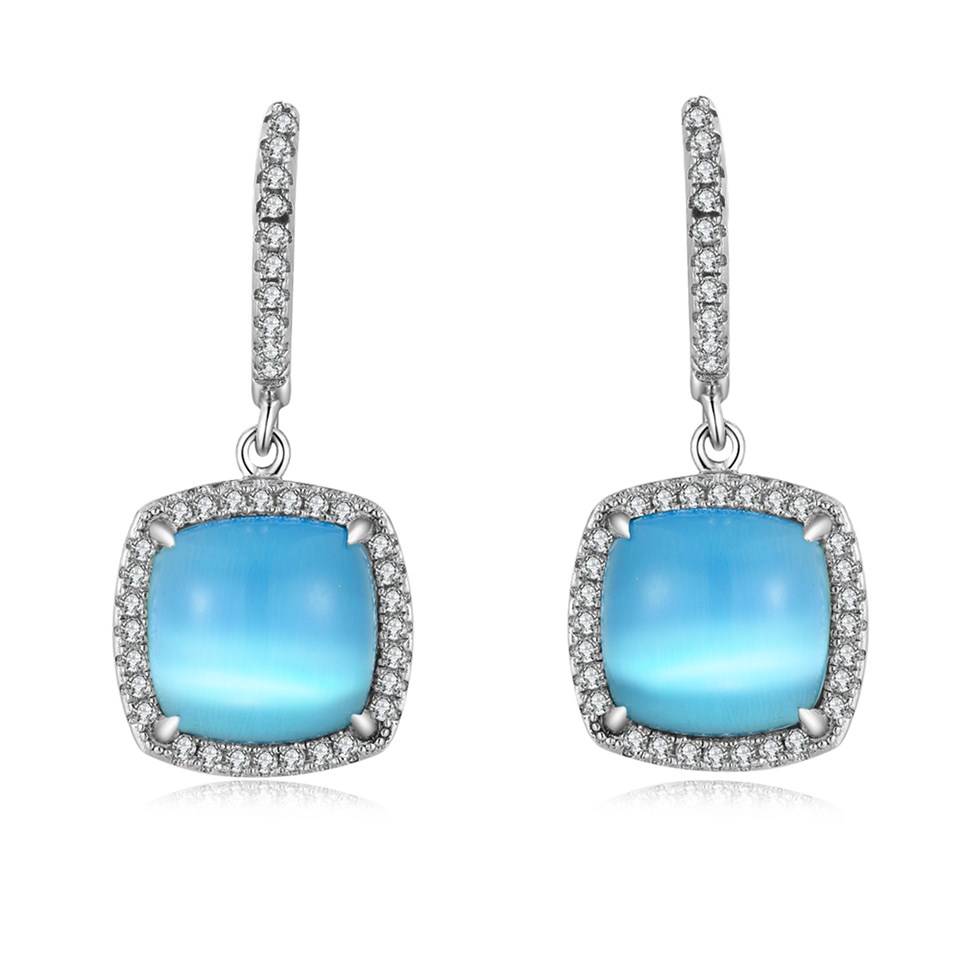 Fei Liu Silver Blue Cat's Eye And Cubic Zirconia Drop Earrings F7129 F.Hinds Jewellers