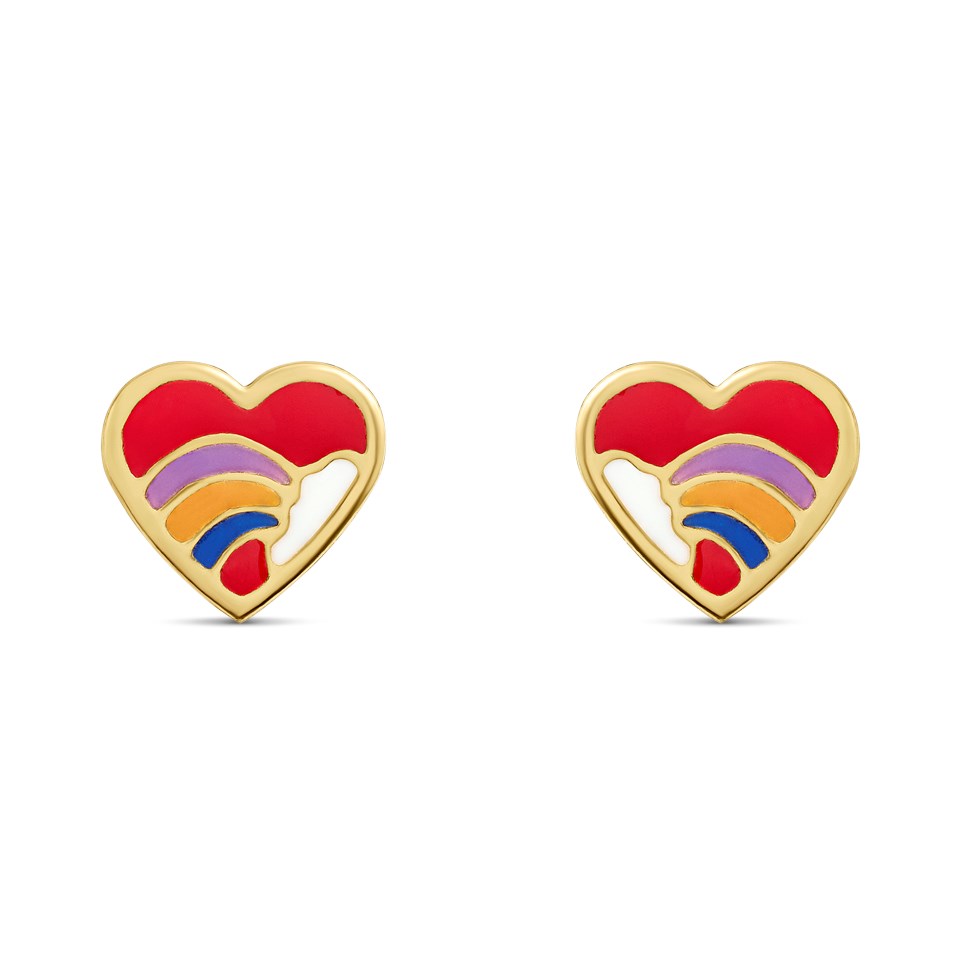 9ct Gold Enamel Rainbow Heart Stud Earrings - G0850