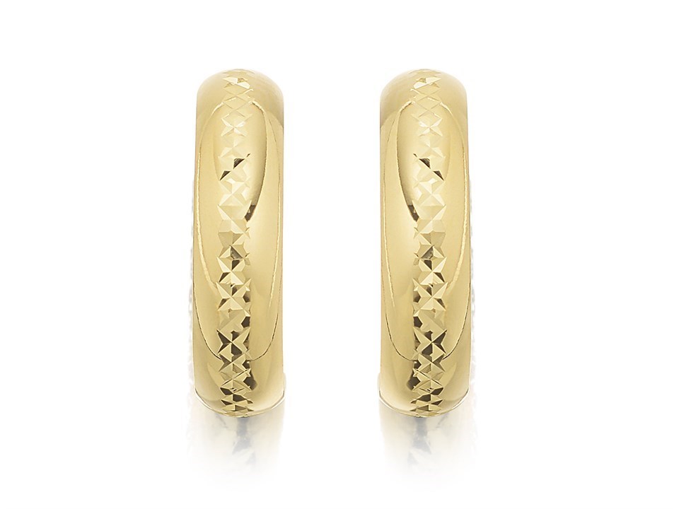 9ct Gold Diamond Cut Half Hoop Earrings - 13mm - G2521