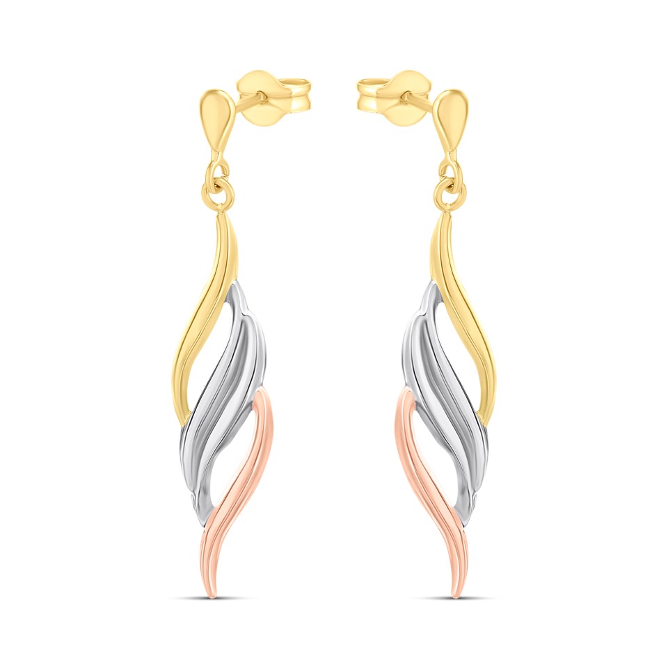 9ct Gold Three Colour Flame Drop Earrings - 35mm drop - G4815