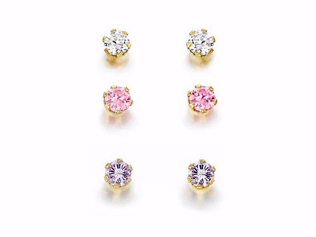 9ct Gold Three Colour Cubic Zirconia Earring Box Set - G5122
