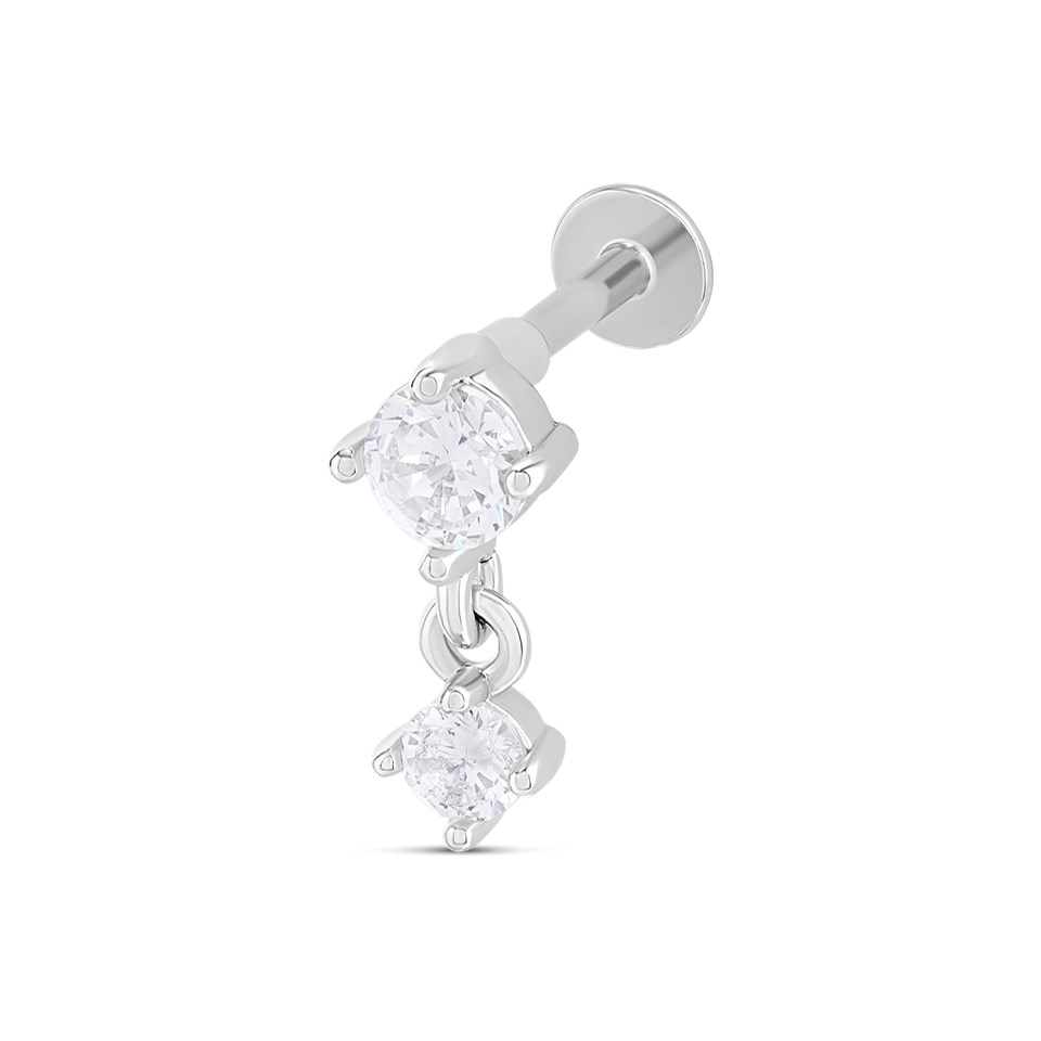 Surgical Steel Round Crystal Drop Labret Single Stud - J3919