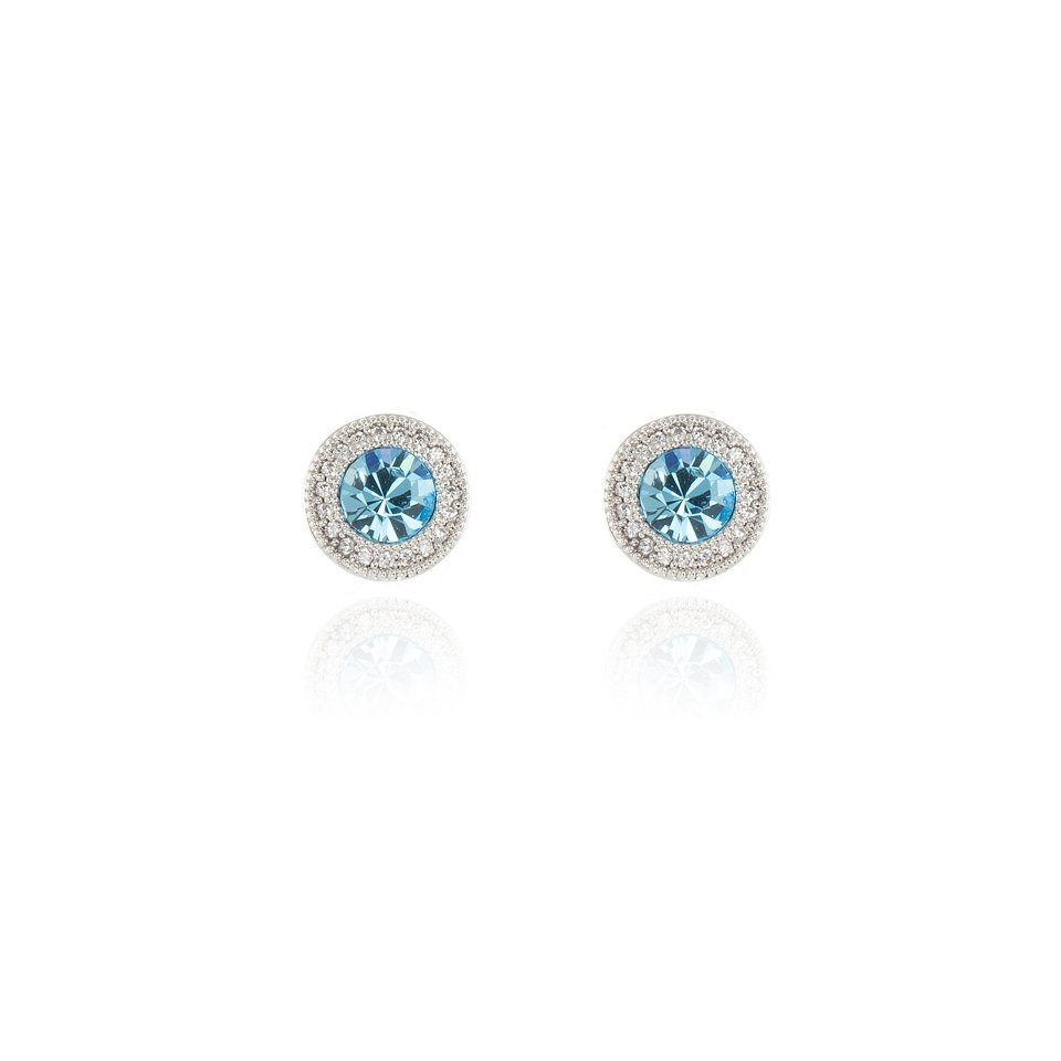 Cachet Chikle Cubic Zirconia And Aqua Crystal Stud Earrings - J74106