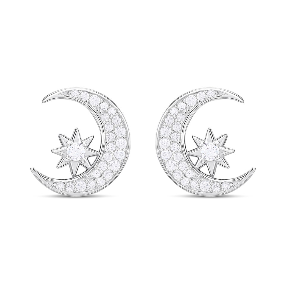 Briolette Silver CZ Moon And Star Earrings - J77188