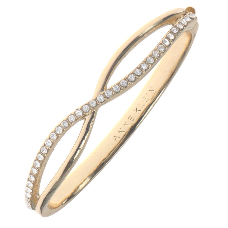 Anne Klein Gold Tone Cross Over Crystal Bangle - J78429