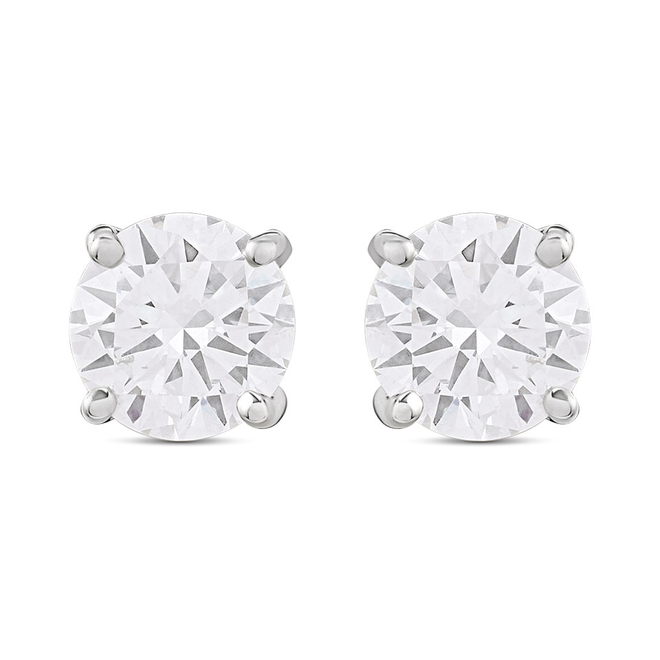 9ct Gold Lab Grown Certificated Diamond Solitaire Earrings, 1ct/pair - L03010