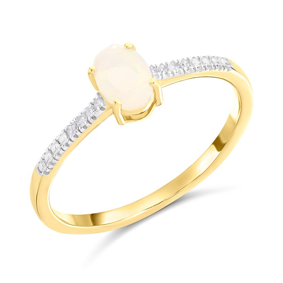 9ct Yellow Gold & Silver Opal Diamond Eternity Ring – Size J, Natural Opal, Multi
