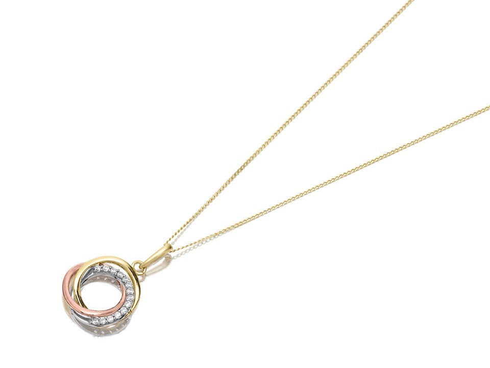 9ct Three Colour Diamond Pendant Necklace