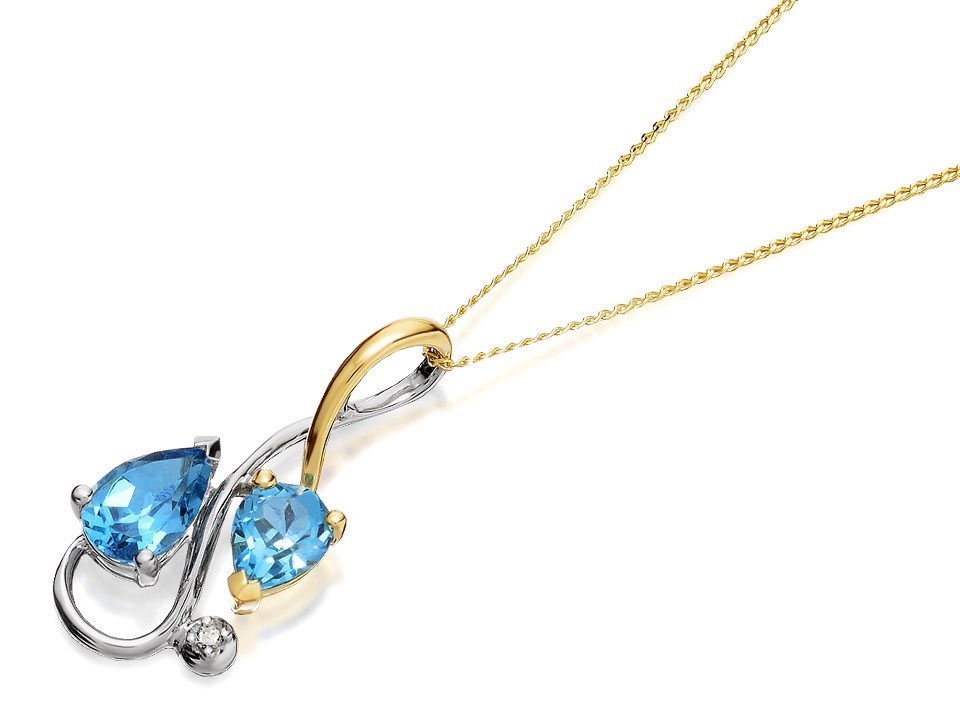 9ct Two Colour Gold Blue Topaz And Diamond Necklace - R8396