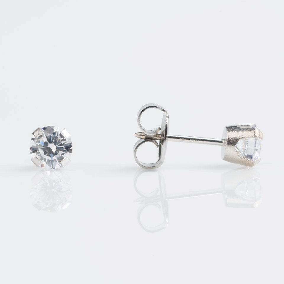 9ct White Gold Cubic Zirconia Ear Piercing Studs - 5mm - S75917 | F ...