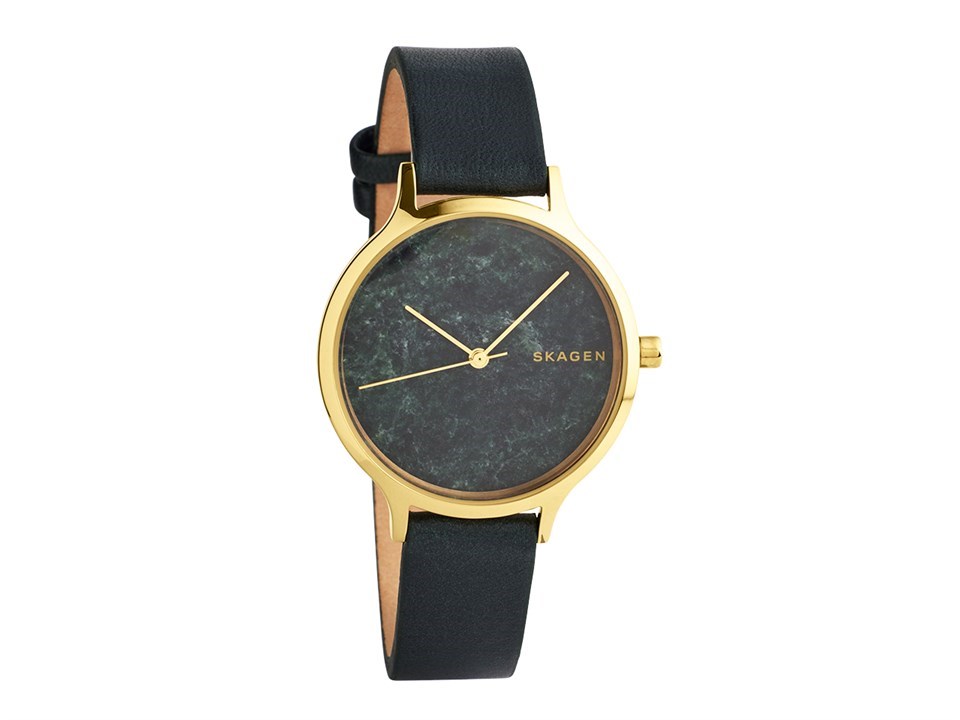 Skagen SKW2720 Gold Plated Green Leather Strap Watch W06249 F.Hinds Jewellers