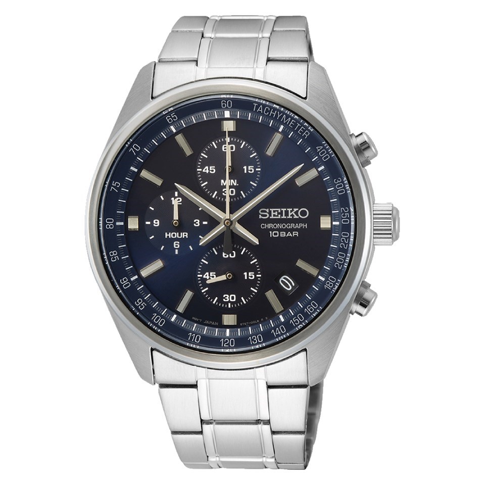 Seiko SSB377P1 Silver Tone Blue Chronograph Dial Bracelet Watch - W25151 |  F.Hinds Jewellers