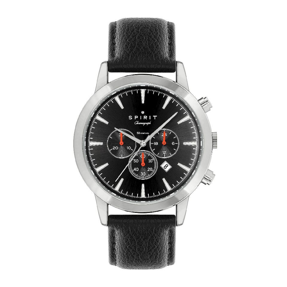 Spirit SP1003 Sports Chronograph Black Leather Strap Watch - W27118