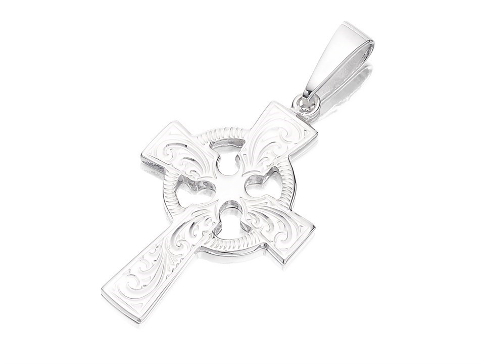 Silver Large Heavyweight Engraved Celtic Cross - 35mm - Z4019