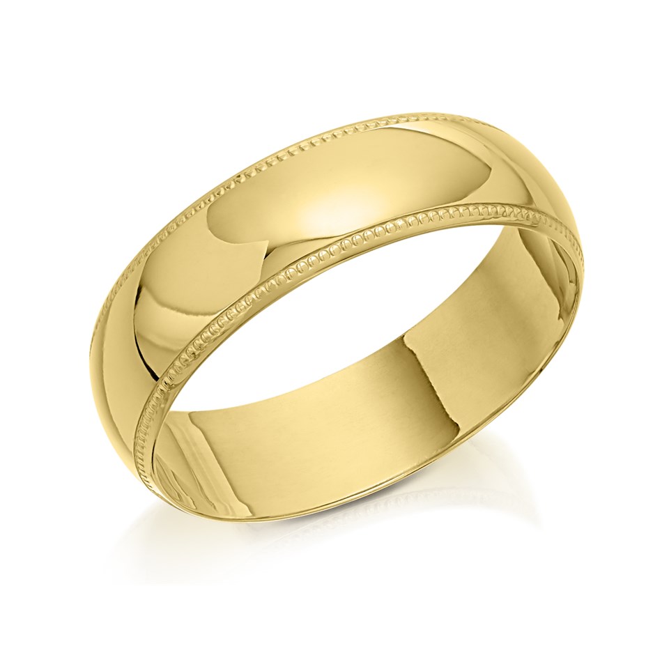 9ct Gold Millegrain Edge Wedding Ring 6mm Size Z+1 Only Z50996 F.Hinds Jewellers